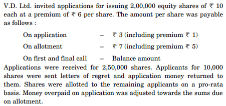 V.D. Ltd. invited applications for issuing 2,00,000 equity shares of < 10